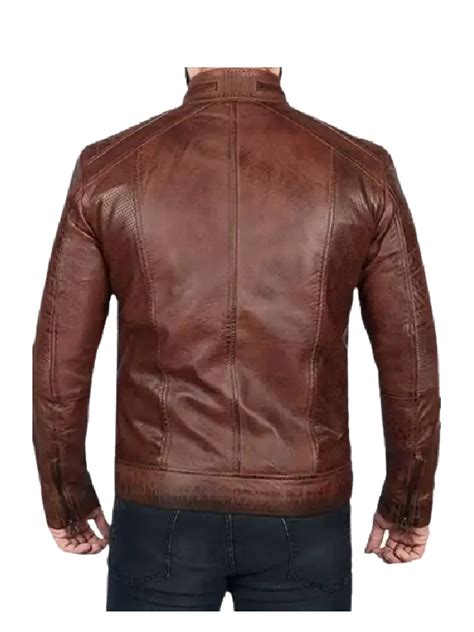 Mens Distressed Leather Biker Brown Jacket Stardom Jackets