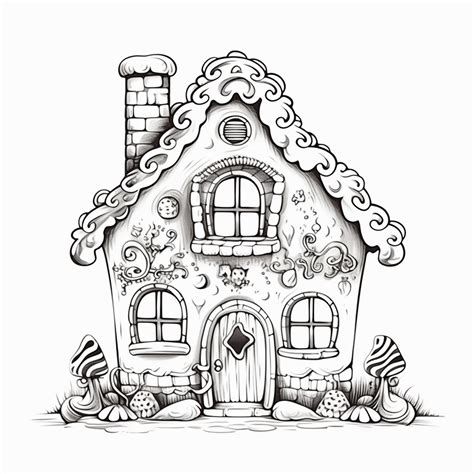 Gingerbread House Clip Art Coloring Page Simple Line Art Isolated On White Background Ar 11