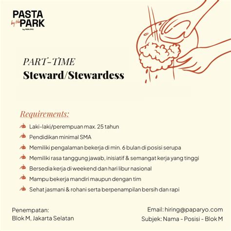 Lowongan Kerja Part Time Steward Di Pasta By The Park JakartaKerja