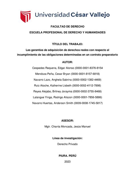 Trabajo De Investigacion Informe Final Facultad De Derecho Escuela Profesional De Derecho Y