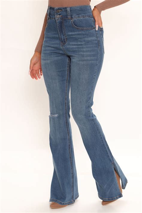 Thats Hot Sculpting Split Hem Flare Jeans Medium Blue Wash Fashion Nova Jeans Fashion Nova