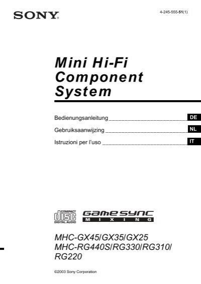 Sony MHC RG330 MHC RG330 Consignes dutilisation Néerlandais