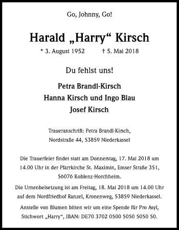 Traueranzeigen Von Harald Kirsch WirTrauern