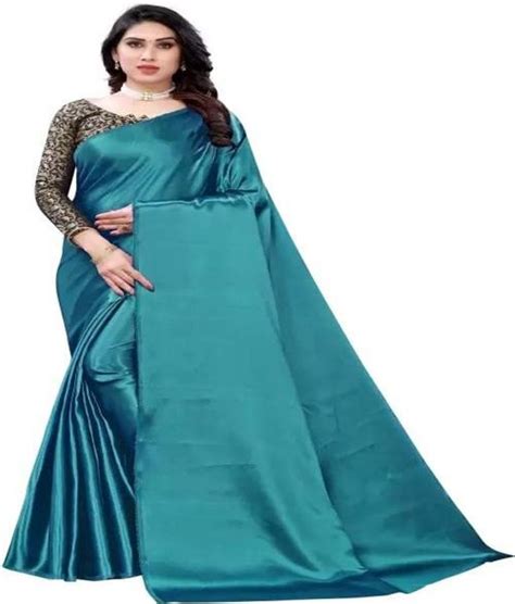 Buy Aruna Sarees Solid Plain Bollywood Satin Saree Multicolor Online