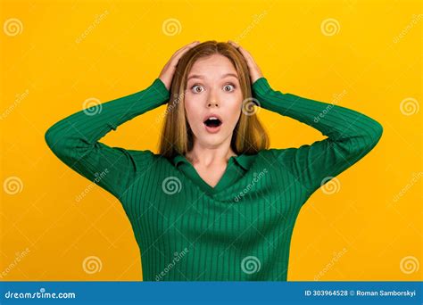 Photo Of Impressed Speechless Person Arms Touch Head Open Mouth Cant Believe Isolated On Yellow