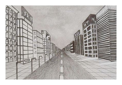 One point perspective drawing city