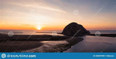 Aerial Panorama Of Morro Bay Rock At Sunset Stock Image Image Of Scenic Cloud 268687989