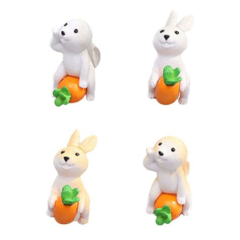 Liyunmiao Mini Bunny Figurines With Carrots Set Of 4
