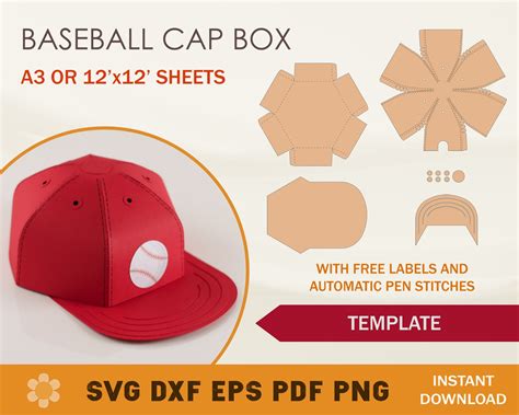 Baseball Cap Box Svg Template Baseball Hat Box Svg Favor Box Etsy