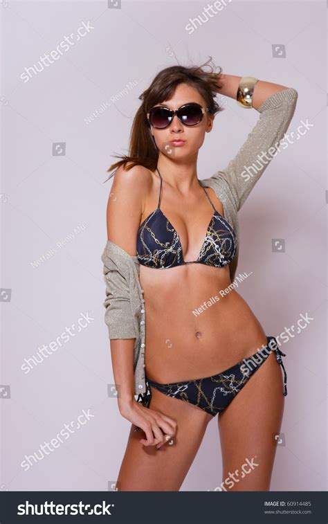 Tanned Woman Wearing Bikini Sunglasses Stock Photo Shutterstock