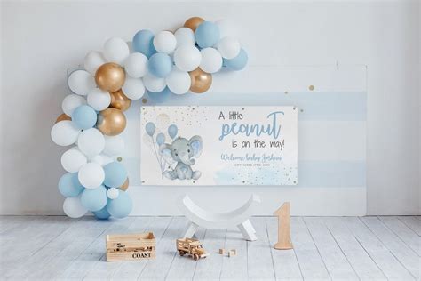 Elephant Baby Shower Banner, Blue Elephant Baby Shower Decorations Boy, Baby Elephant Baby ...