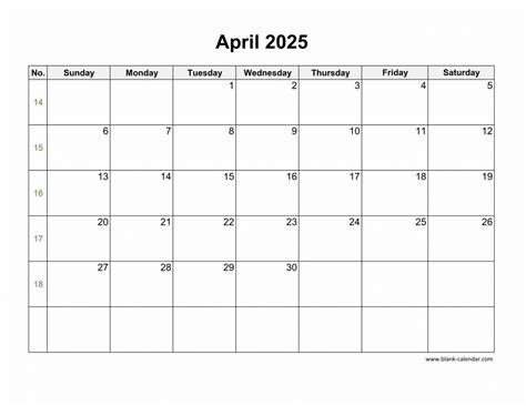 Download April 2025 Blank Calendar With Us Holidays Horizontal