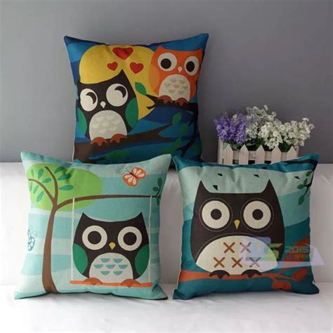 Cute Owls Moon Swing Cotton Linen Square Decor Throw Pillow Case