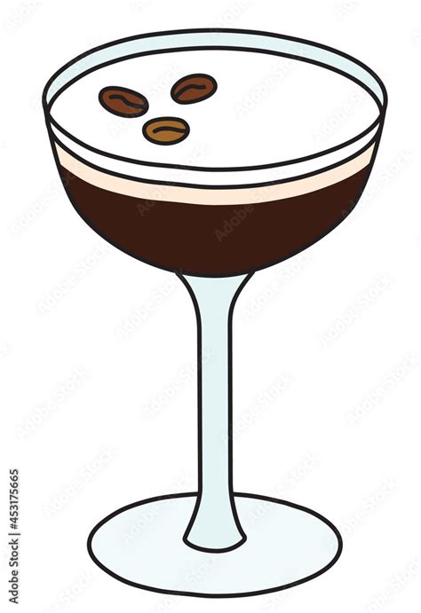 Stylish Hand Drawn Doodle Cartoon Style Espresso Martini Cocktail Vector Illustration For Party