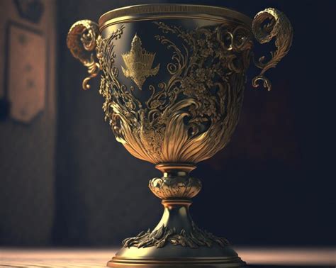 Premium AI Image | A gold cup with a leaf design on it