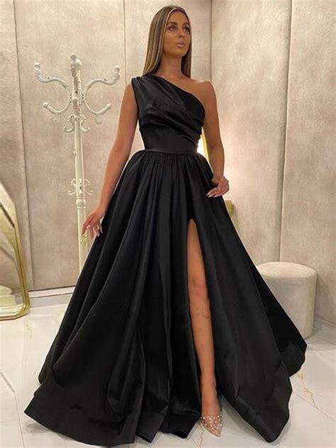 A Line Princess Satin Ruffles One Shoulder Sleeveless Sweep Brush Train