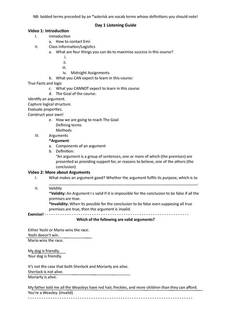 D1 Listening Guide Summary For Lesson 1 NB Bolded Terms Preceded