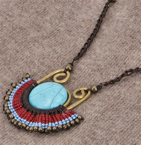 Makramee Kette Hippie Boho Kette Türkis bordeauxrot