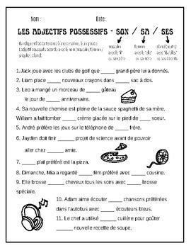 Adjectifs Possessifs Son Sa Ses By Orthophoniste En Maiis TPT