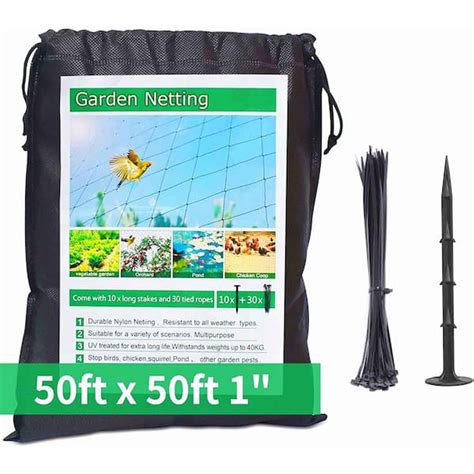 50 Ft X 50 Ft Black Nylon [heavy Duty] Bird Netting Chicken Coop Net Poultry Netting With 1 In