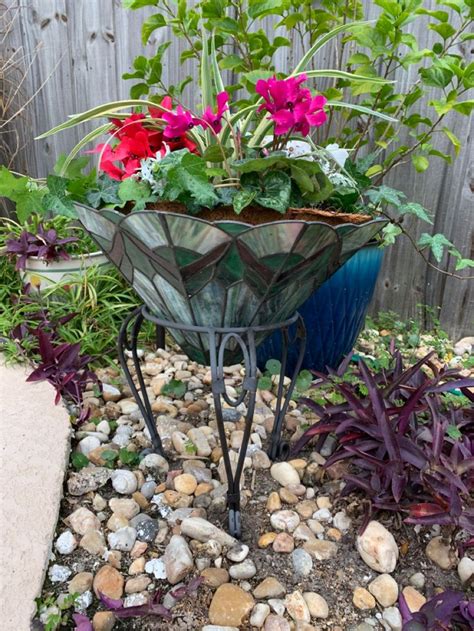 Repurposed Tiffany Lampshade Planter