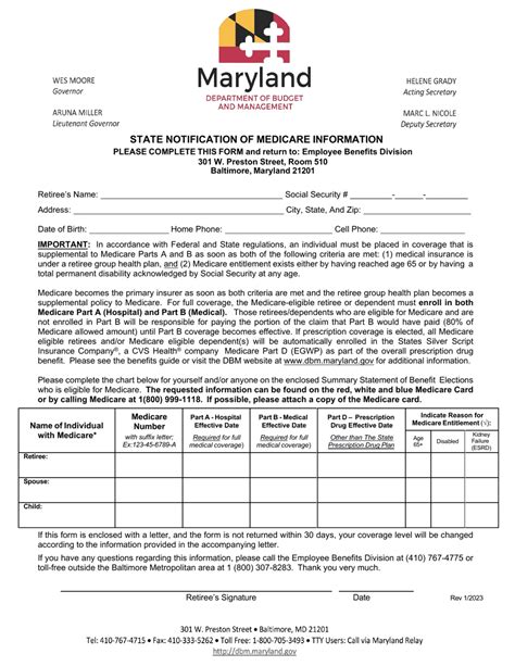 Maryland State Notification Of Medicare Information Download Printable