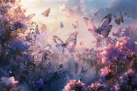 Premium Photo Group Of Butterflies Flying Over Field Of Flowers