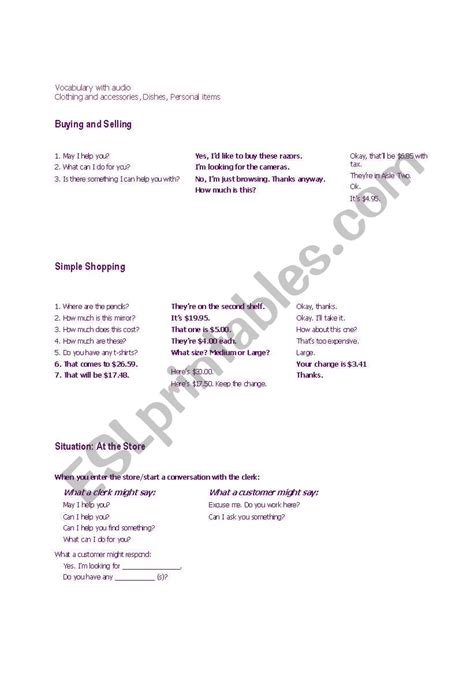 Buying And Selling Esl Worksheet By Kull