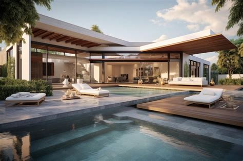 Premium Photo 3d Rendering Of Modern House With Swimming Pool And