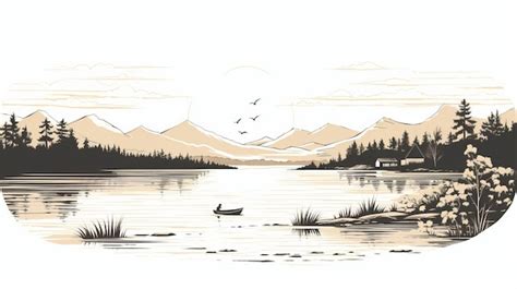 Cartoon Lake Landscape Uhd Illustration With Classic Tattoo Motifs