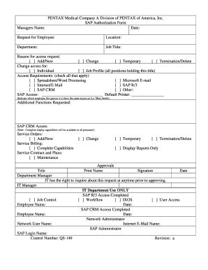 Fillable Online SAP Authorization Form QS 149doc Fax Email Print