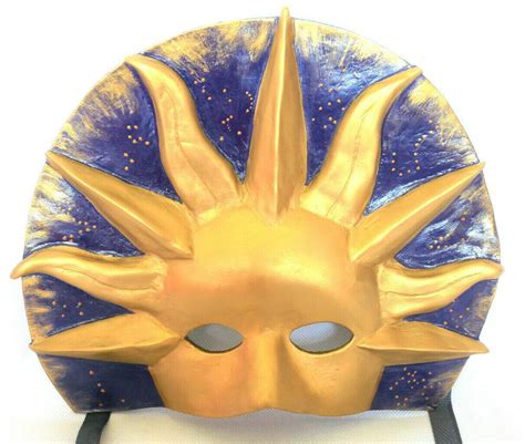 Golden Sun Mask OOAK Hand Sculpted Paperclay Masquerade Stars