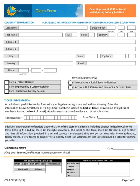 California Lottery Claim Form 2024 Fill Out And Sign Online Dochub