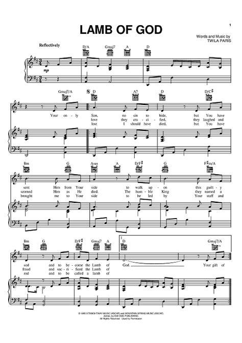 Lamb Of God" Sheet Music by Twila Paris for Piano/Vocal/Chords - Sheet ...