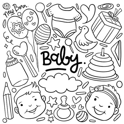 Baby En Pasgeboren Doodle Voor Pictogram Banner Cartoon Schets Stijl