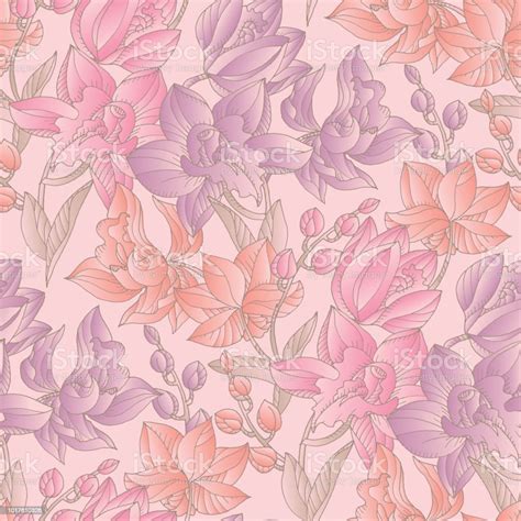 Tender Pastel Colors Orchid Floral Seamless Pattern Stock Illustration