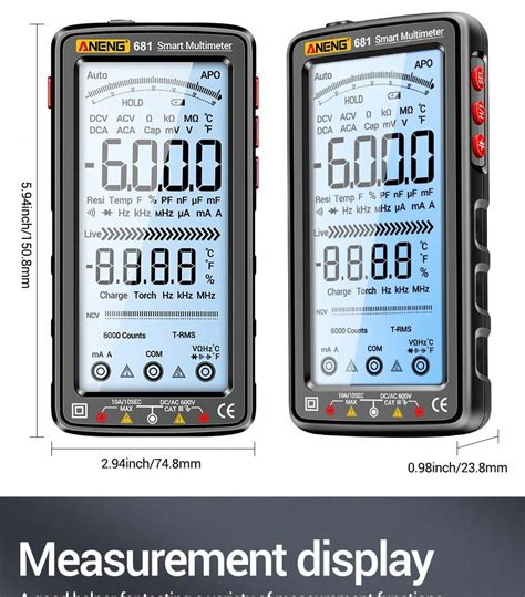 Aneng 681 Multímetro Inteligente Anti quemaduras Recargable True Rms