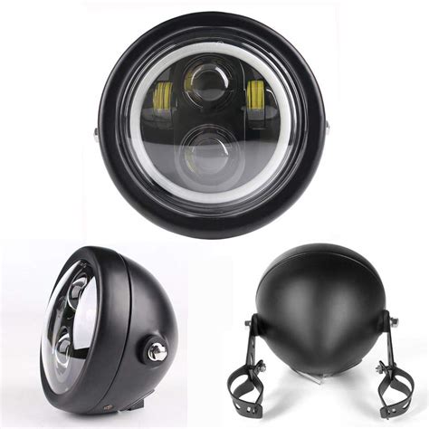 Hozan Black Inch Led Motorcycle Headlight White Halo Drl With