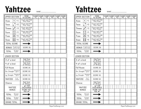 Free Printable Yahtzee Score Card Paper Trail Design, 46% OFF