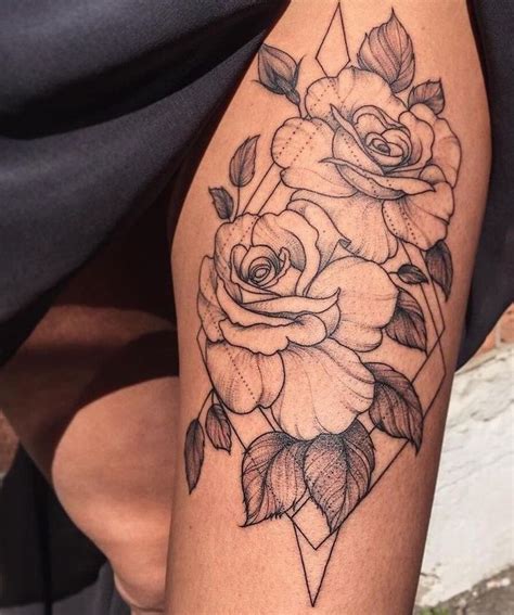 Rose Thigh Tattoos For Females