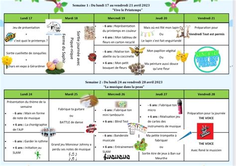 Programme Accueil De Loisirs Avril 2023 Association Jeunesse Plainfinoise