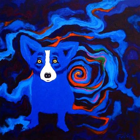 Blue Dog George Rodrigue Volcano Moon Original Painting 2008 By Blue