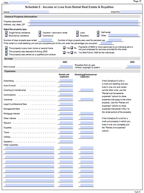 Schedule E Rental Property Daniel Ahart Tax Service® Worksheets Library