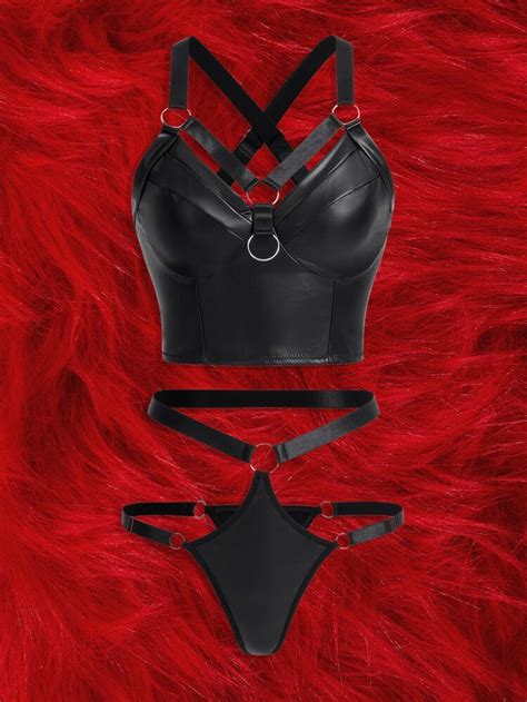 Romwe Anime Ring Linked Harness Lingerie Set Shein Uk