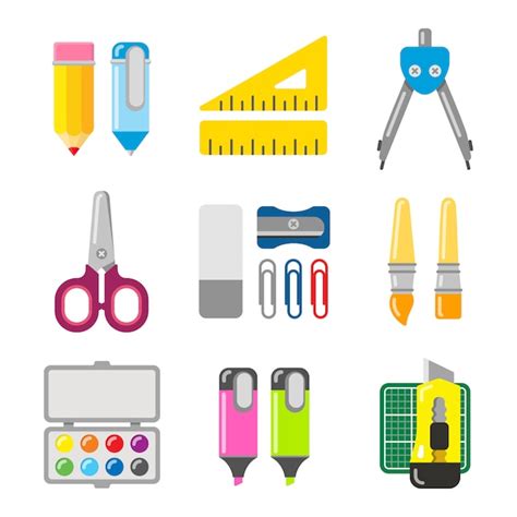 Premium Vector School And Office Stationery Icon Set In Flat Style