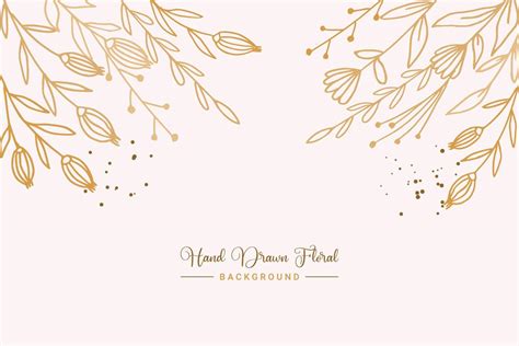 Elegant Golden Floral Background With Hand Drawn Flowers And Leaves