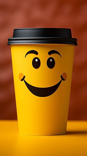 Personagem adorável de xícara de café em pano de fundo amarelo