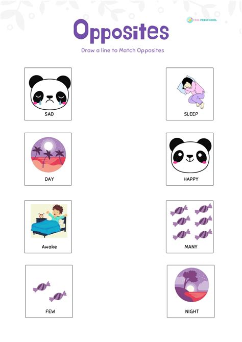 Opposite Words With Pictures Worksheets Free Preschool