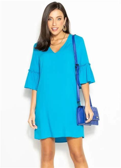 Vestido Curto De Viscose Azul Colcci