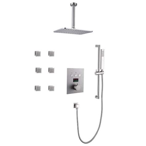 Tomfaucet Luxury Led Thermostatic Single Handle 3 Spray Ceiling Mount